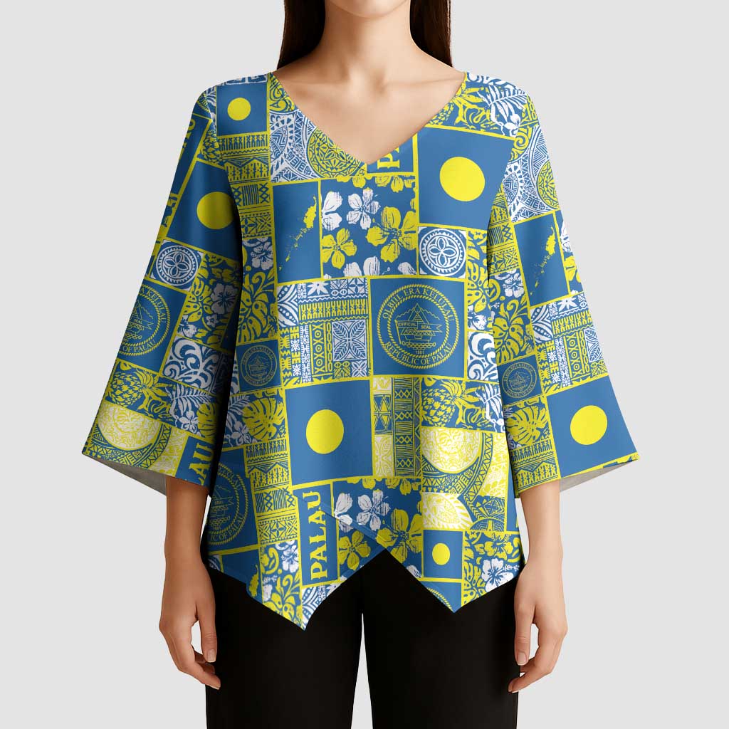 Palau Ungil Kurismas Kimono Sleeve Blouse Pacific Patchwork Xmas Vibes - Polynesian Pride