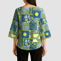Palau Ungil Kurismas Kimono Sleeve Blouse Pacific Patchwork Xmas Vibes - Polynesian Pride