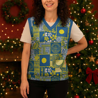 Palau Ungil Kurismas Christmas Knitted V-Neck Vest Pacific Patchwork Xmas Vibes - Polynesian Pride
