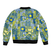 Palau Ungil Kurismas Sleeve Zip Bomber Jacket Pacific Patchwork Xmas Vibes - Polynesian Pride