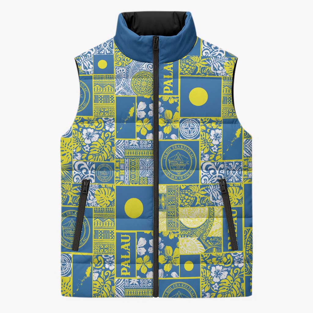 Palau Ungil Kurismas Sleeveless Puffer Jacket Pacific Patchwork Xmas Vibes - Polynesian Pride