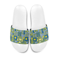 Palau Ungil Kurismas Slide Sandals Pacific Patchwork Xmas Vibes - Polynesian Pride