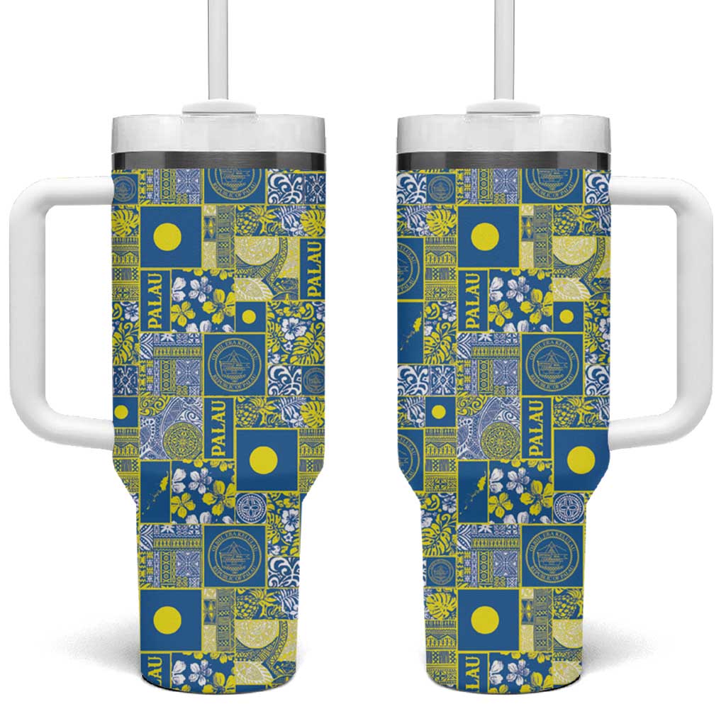 Palau Ungil Kurismas Tumbler With Handle Pacific Patchwork Xmas Vibes - Polynesian Pride