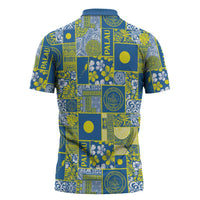 Palau Ungil Kurismas Zipper Polo Shirt Pacific Patchwork Xmas Vibes - Polynesian Pride