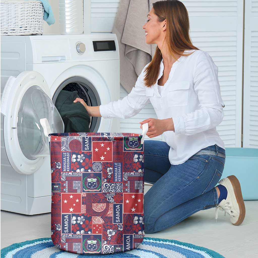 Red Samoa Manuia Le Kerisimasi Laundry Basket Pacific Patchwork Xmas Vibes LT9 - Polynesian Pride