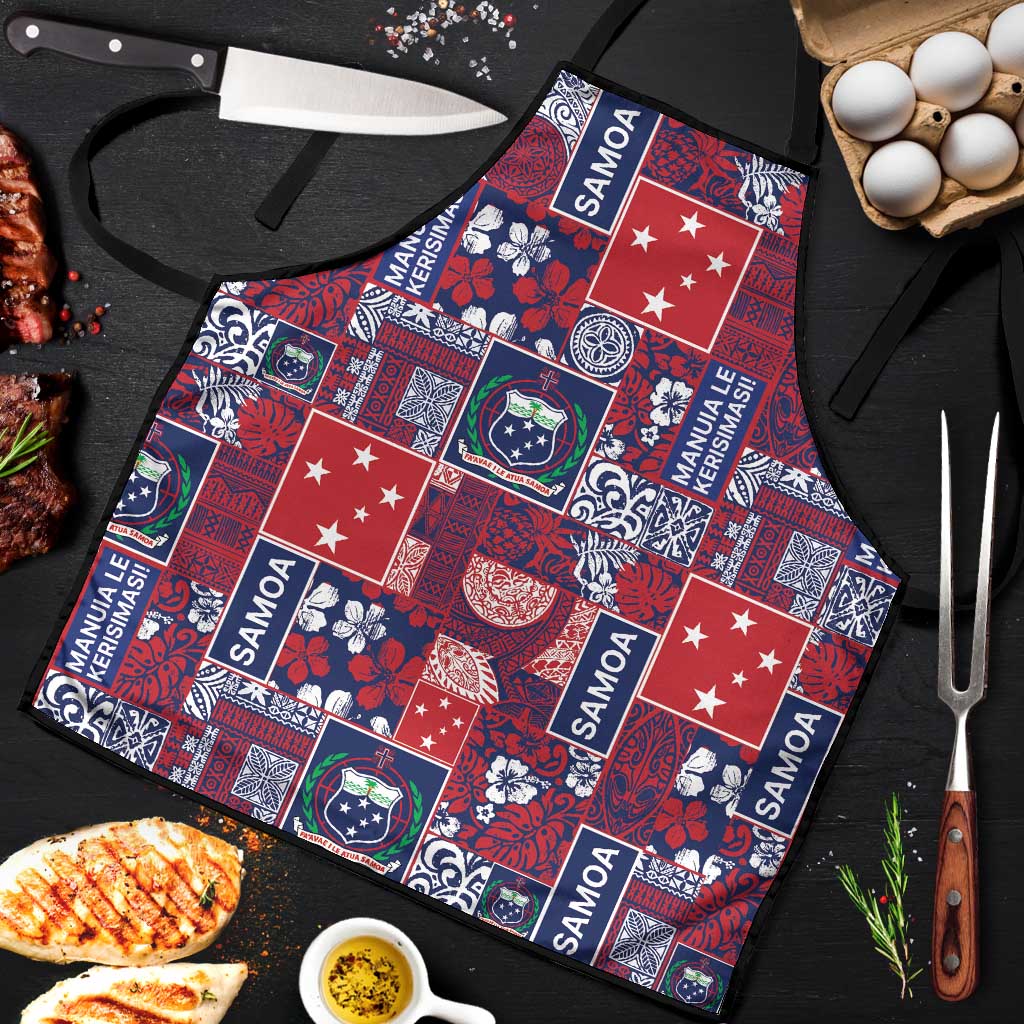 Red Samoa Manuia Le Kerisimasi Apron Pacific Patchwork Xmas Vibes LT9 Red - Polynesian Pride