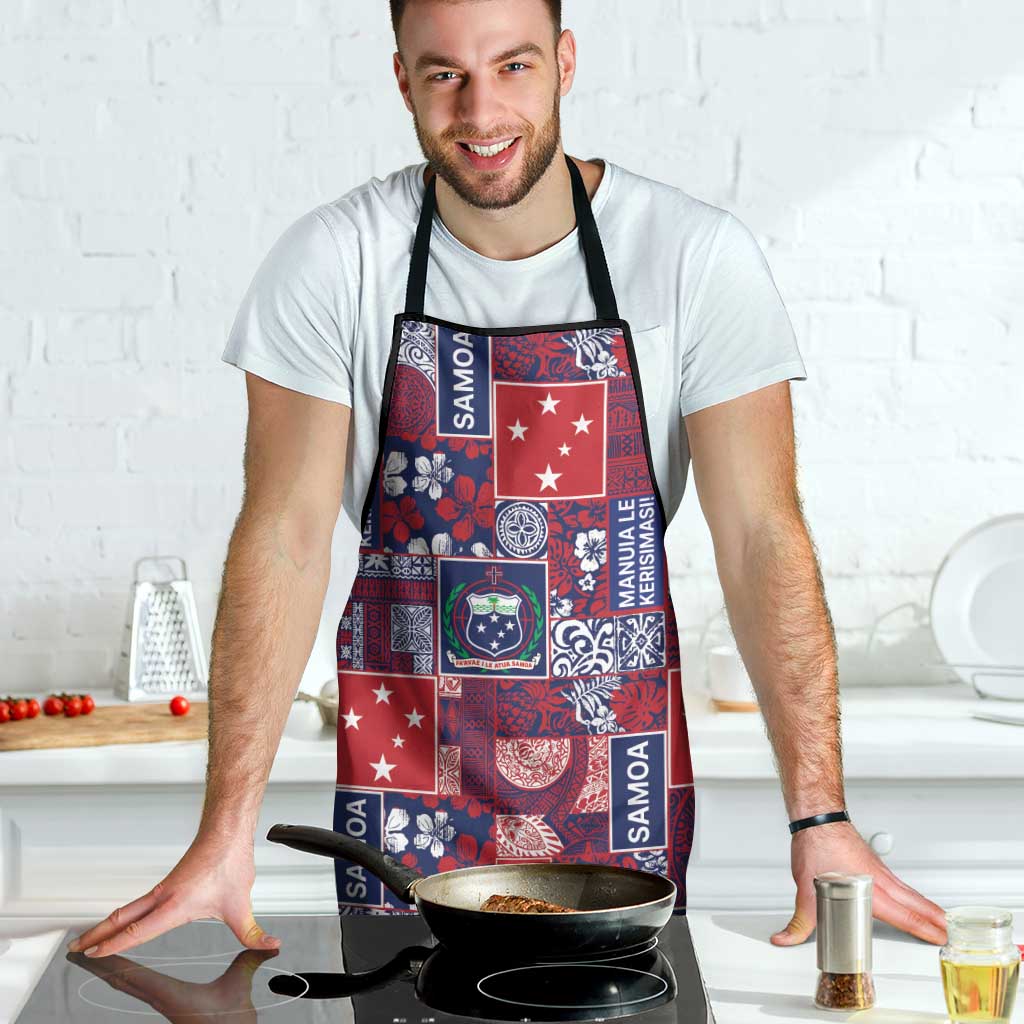 Red Samoa Manuia Le Kerisimasi Apron Pacific Patchwork Xmas Vibes LT9 - Polynesian Pride