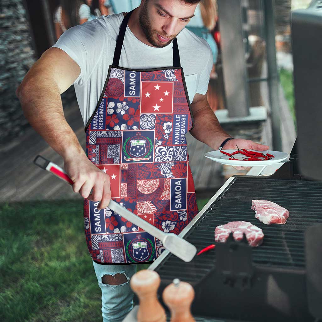 Red Samoa Manuia Le Kerisimasi Apron Pacific Patchwork Xmas Vibes LT9 - Polynesian Pride