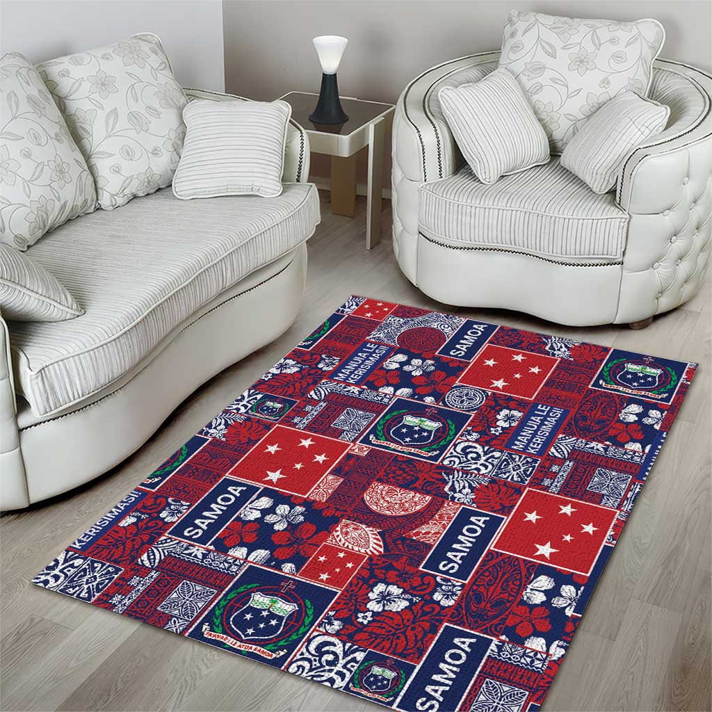 Red Samoa Manuia Le Kerisimasi Area Rug Pacific Patchwork Xmas Vibes - Polynesian Pride