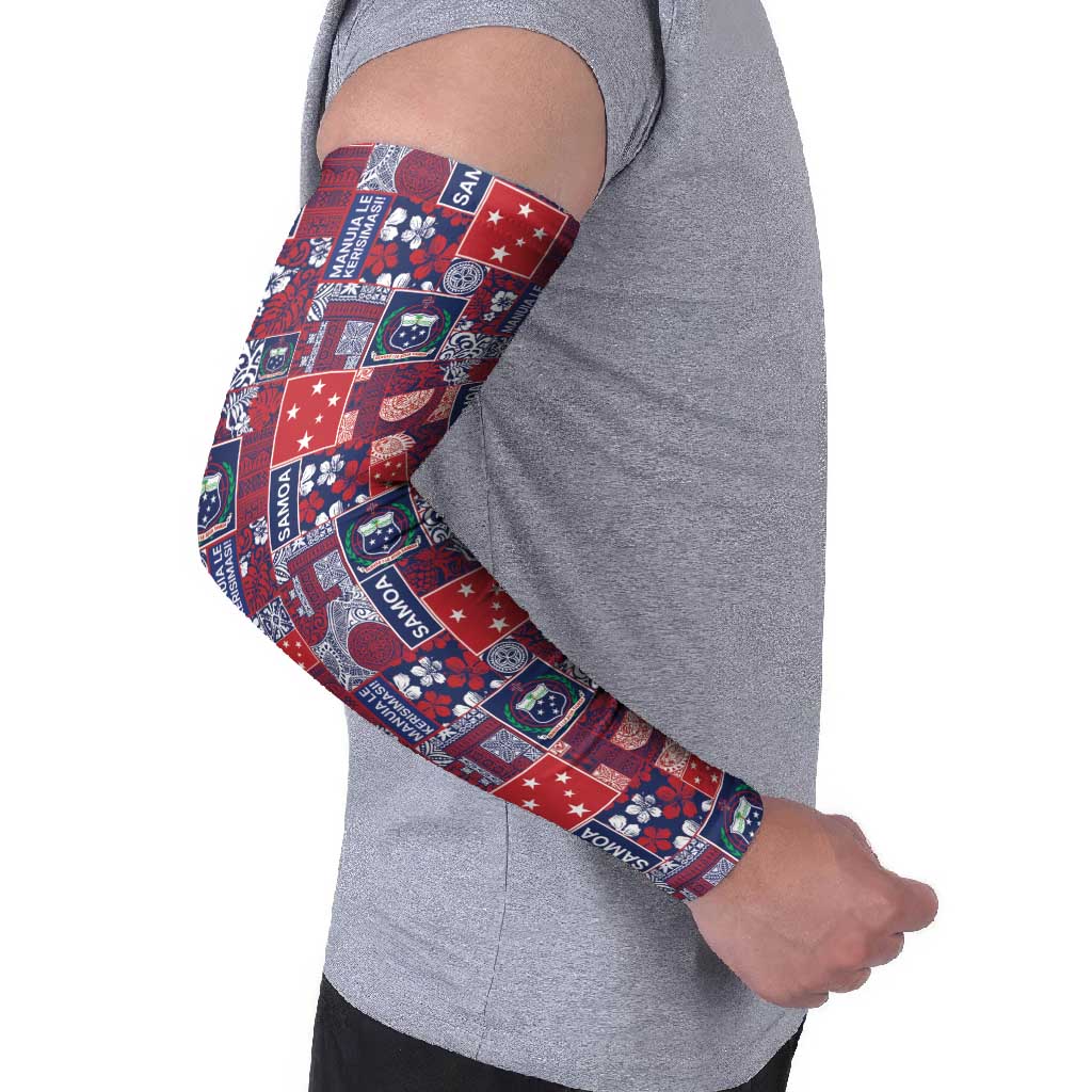Red Samoa Manuia Le Kerisimasi Arm Sleeves Pacific Patchwork Xmas Vibes LT9 - Polynesian Pride
