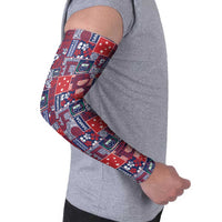 Red Samoa Manuia Le Kerisimasi Arm Sleeves Pacific Patchwork Xmas Vibes LT9 - Polynesian Pride