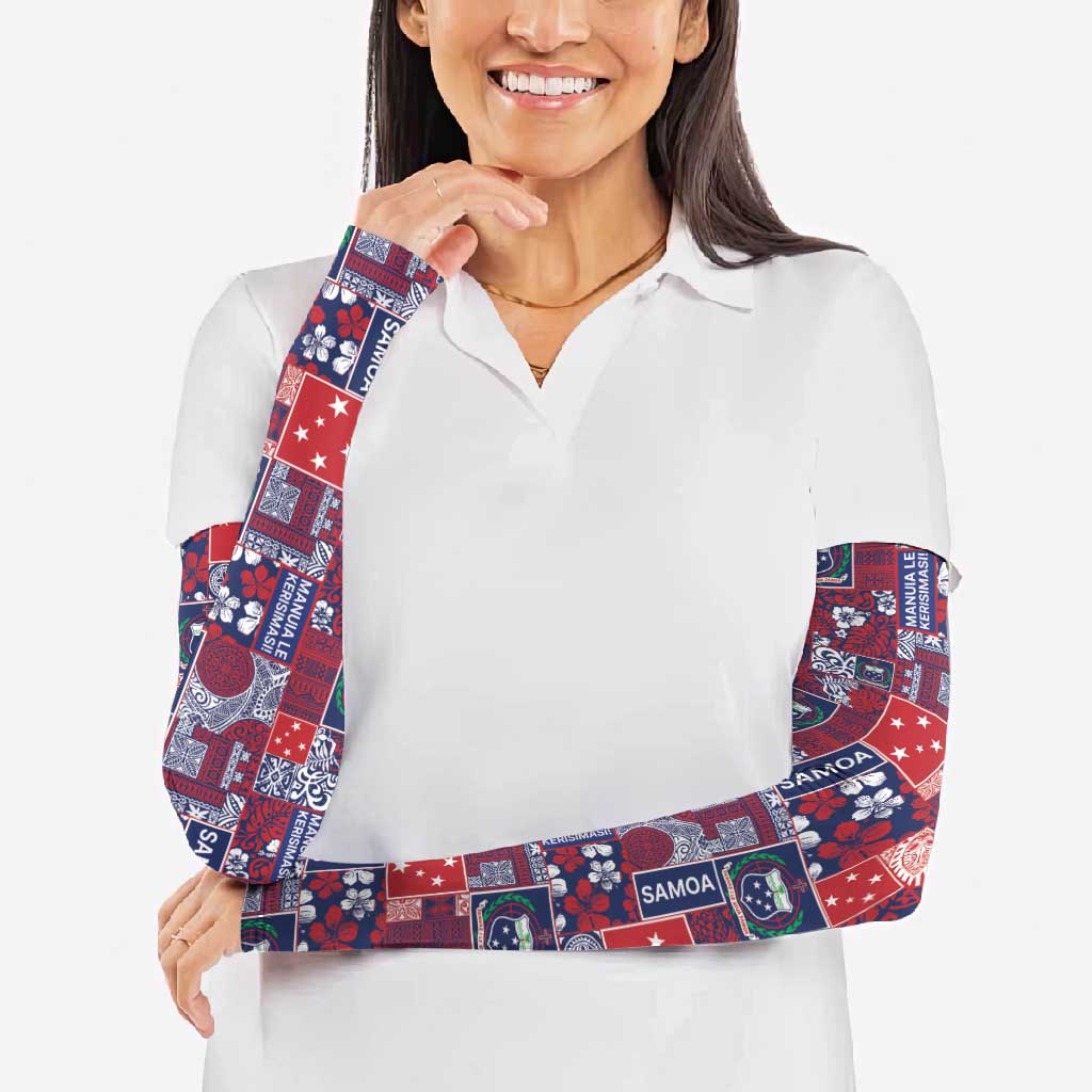 Red Samoa Manuia Le Kerisimasi Arm Sleeves Pacific Patchwork Xmas Vibes LT9 - Polynesian Pride
