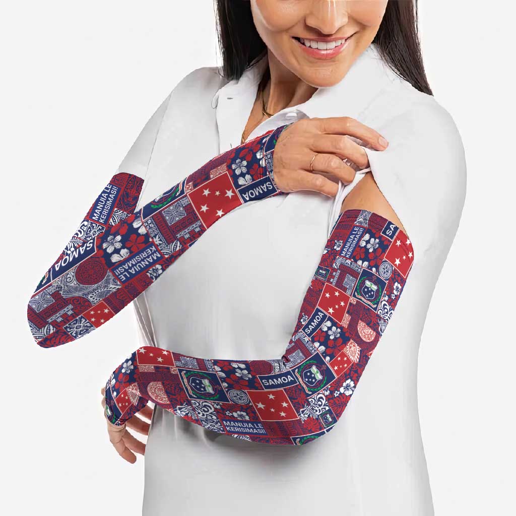 Red Samoa Manuia Le Kerisimasi Arm Sleeves Pacific Patchwork Xmas Vibes LT9 - Polynesian Pride