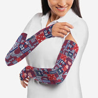 Red Samoa Manuia Le Kerisimasi Arm Sleeves Pacific Patchwork Xmas Vibes LT9 - Polynesian Pride