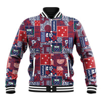 Red Samoa Manuia Le Kerisimasi Baseball Jacket Pacific Patchwork Xmas Vibes LT9 Unisex Red - Polynesian Pride