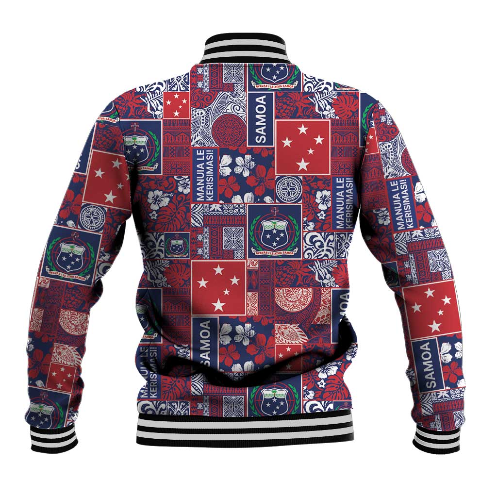 Red Samoa Manuia Le Kerisimasi Baseball Jacket Pacific Patchwork Xmas Vibes LT9 - Polynesian Pride
