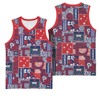 Red Samoa Manuia Le Kerisimasi Basketball Jersey Pacific Patchwork Xmas Vibes LT9 - Polynesian Pride