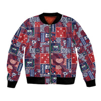Red Samoa Manuia Le Kerisimasi Bomber Jacket Pacific Patchwork Xmas Vibes LT9 Unisex Red - Polynesian Pride
