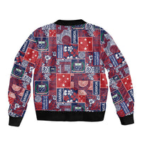 Red Samoa Manuia Le Kerisimasi Bomber Jacket Pacific Patchwork Xmas Vibes LT9 - Polynesian Pride