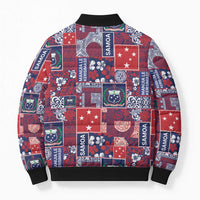 Red Samoa Manuia Le Kerisimasi Bomber Puffer Jacket Pacific Patchwork Xmas Vibes LT9 - Polynesian Pride