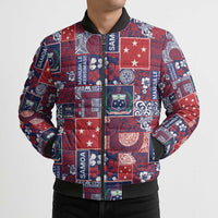 Red Samoa Manuia Le Kerisimasi Bomber Puffer Jacket Pacific Patchwork Xmas Vibes LT9 - Polynesian Pride