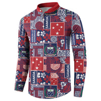 Red Samoa Manuia Le Kerisimasi Button Sweatshirt Pacific Patchwork Xmas Vibes LT9 - Polynesian Pride