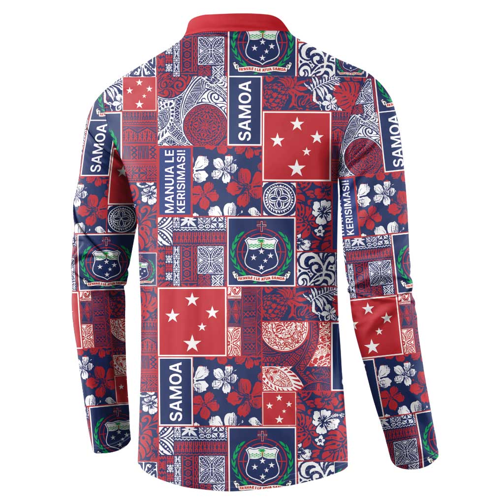 Red Samoa Manuia Le Kerisimasi Button Sweatshirt Pacific Patchwork Xmas Vibes LT9 - Polynesian Pride