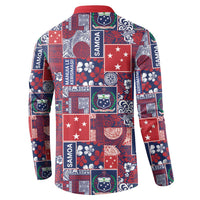 Red Samoa Manuia Le Kerisimasi Button Sweatshirt Pacific Patchwork Xmas Vibes LT9 - Polynesian Pride