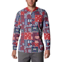 Red Samoa Manuia Le Kerisimasi Button Sweatshirt Pacific Patchwork Xmas Vibes LT9 - Polynesian Pride