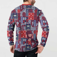 Red Samoa Manuia Le Kerisimasi Button Sweatshirt Pacific Patchwork Xmas Vibes LT9 - Polynesian Pride