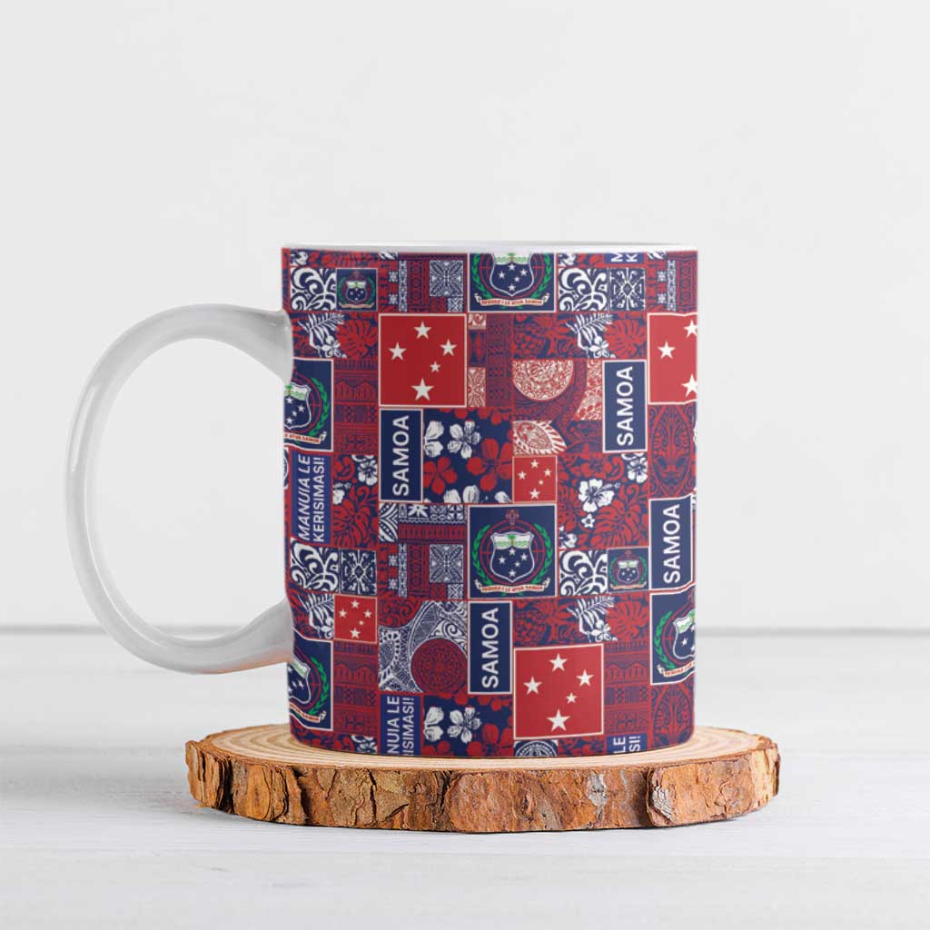 Red Samoa Manuia Le Kerisimasi Ceramic Mug Pacific Patchwork Xmas Vibes - Polynesian Pride