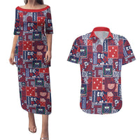 Red Samoa Manuia Le Kerisimasi Couples Matching Puletasi and Hawaiian Shirt Pacific Patchwork Xmas Vibes LT9 Red - Polynesian Pride