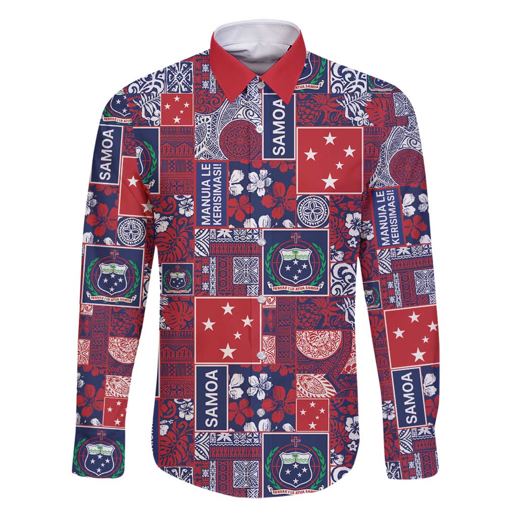 Red Samoa Manuia Le Kerisimasi Family Matching Off Shoulder Maxi Dress and Hawaiian Shirt Pacific Patchwork Xmas Vibes - Polynesian Pride