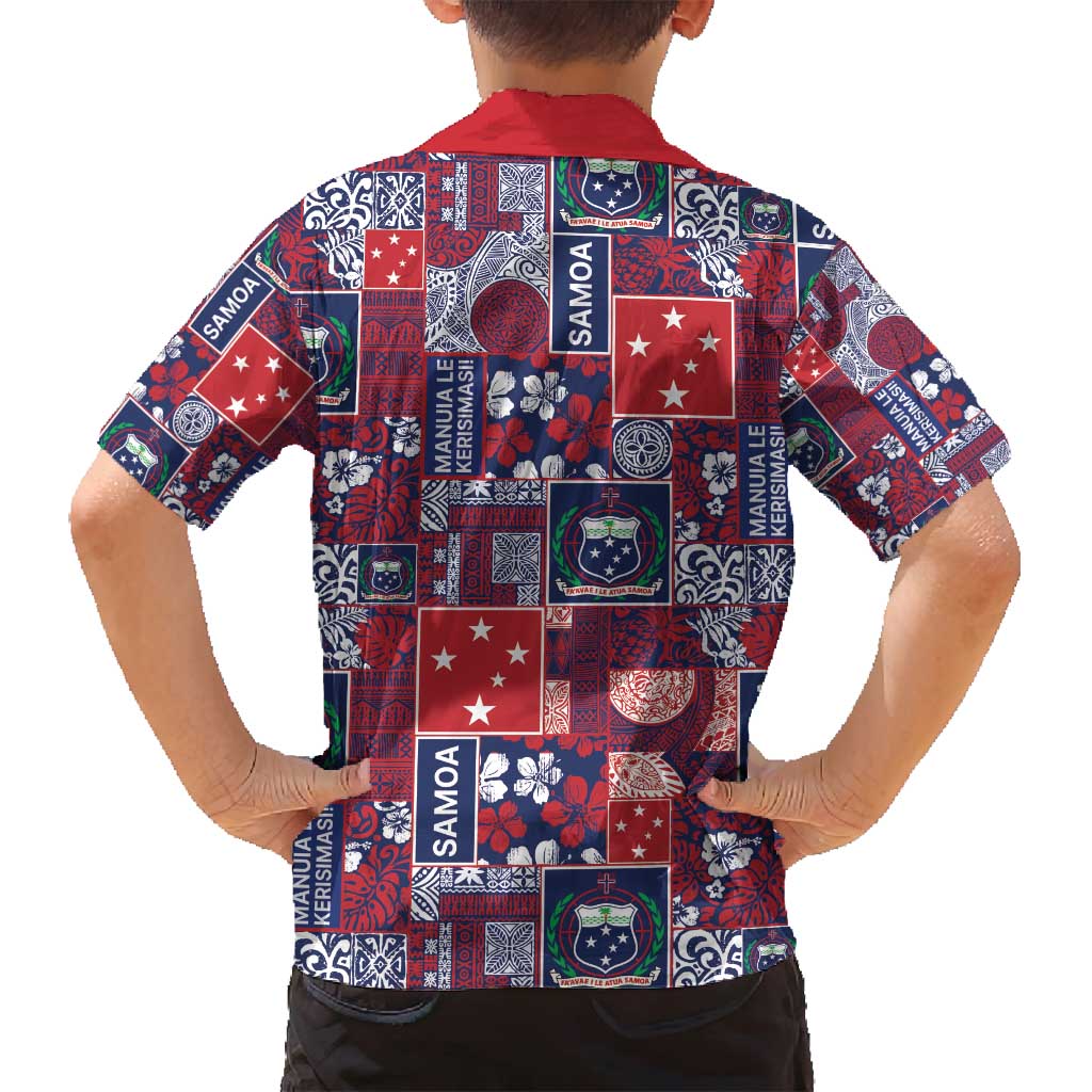 Red Samoa Manuia Le Kerisimasi Family Matching Puletasi and Hawaiian Shirt Pacific Patchwork Xmas Vibes - Polynesian Pride