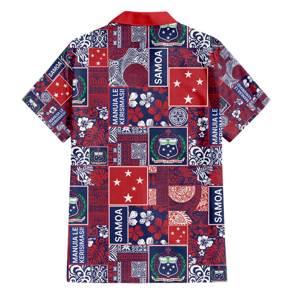 Red Samoa Manuia Le Kerisimasi Family Matching Short Sleeve Bodycon Dress and Hawaiian Shirt Pacific Patchwork Xmas Vibes - Polynesian Pride