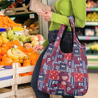 Red Samoa Manuia Le Kerisimasi Grocery Bag Pacific Patchwork Xmas Vibes - Polynesian Pride