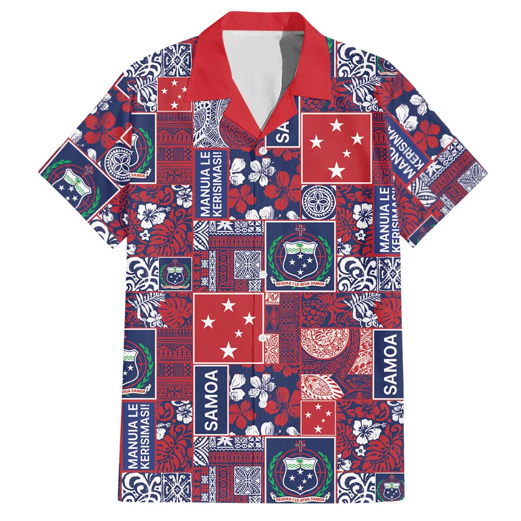 Red Samoa Manuia Le Kerisimasi Hawaiian Shirt Pacific Patchwork Xmas Vibes LT9 Red - Polynesian Pride