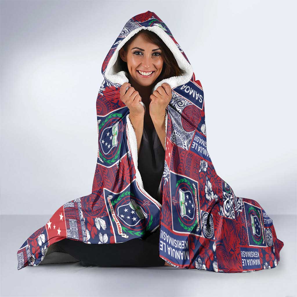 Red Samoa Manuia Le Kerisimasi Hooded Blanket Pacific Patchwork Xmas Vibes LT9 - Polynesian Pride
