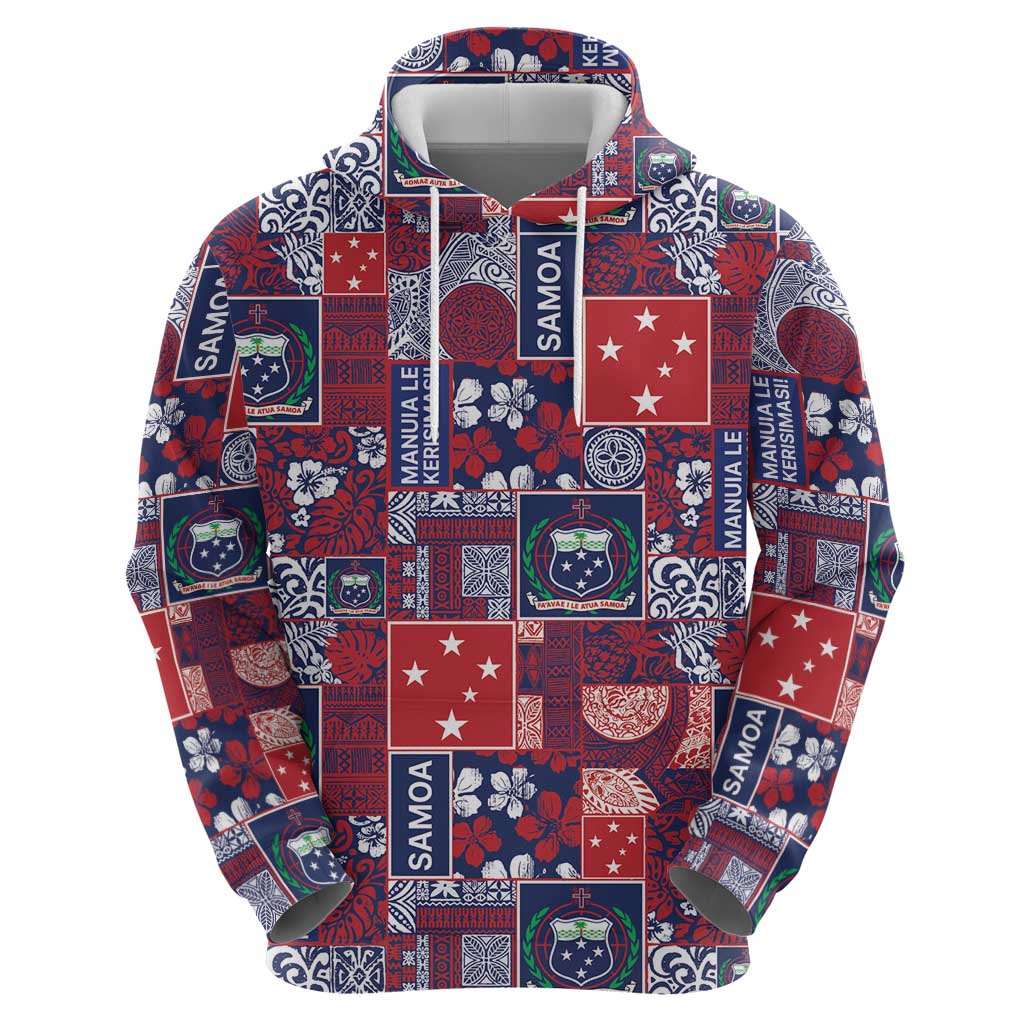 Red Samoa Manuia Le Kerisimasi Hoodie Pacific Patchwork Xmas Vibes LT9 - Polynesian Pride