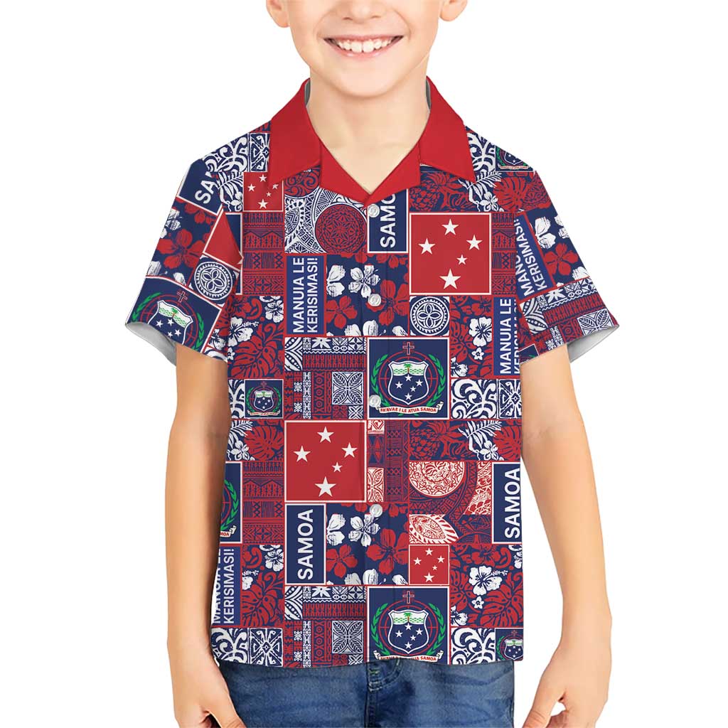 Red Samoa Manuia Le Kerisimasi Kid Hawaiian Shirt Pacific Patchwork Xmas Vibes LT9 Kid Red - Polynesian Pride