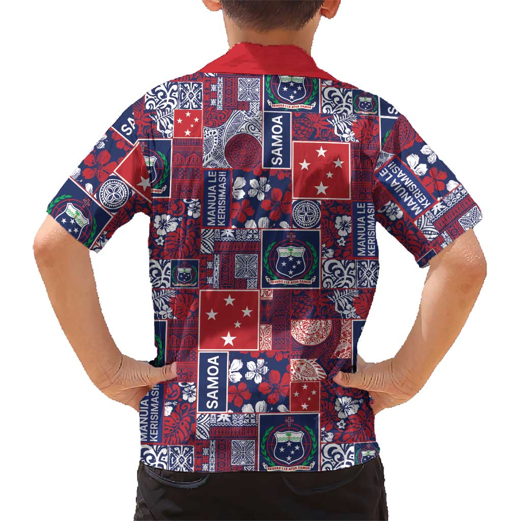 Red Samoa Manuia Le Kerisimasi Kid Hawaiian Shirt Pacific Patchwork Xmas Vibes LT9 - Polynesian Pride