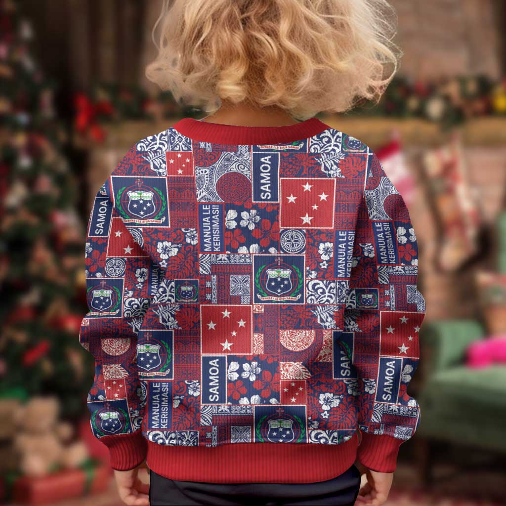 Red Samoa Manuia Le Kerisimasi Kid Ugly Christmas Sweater Pacific Patchwork Xmas Vibes LT9 - Polynesian Pride