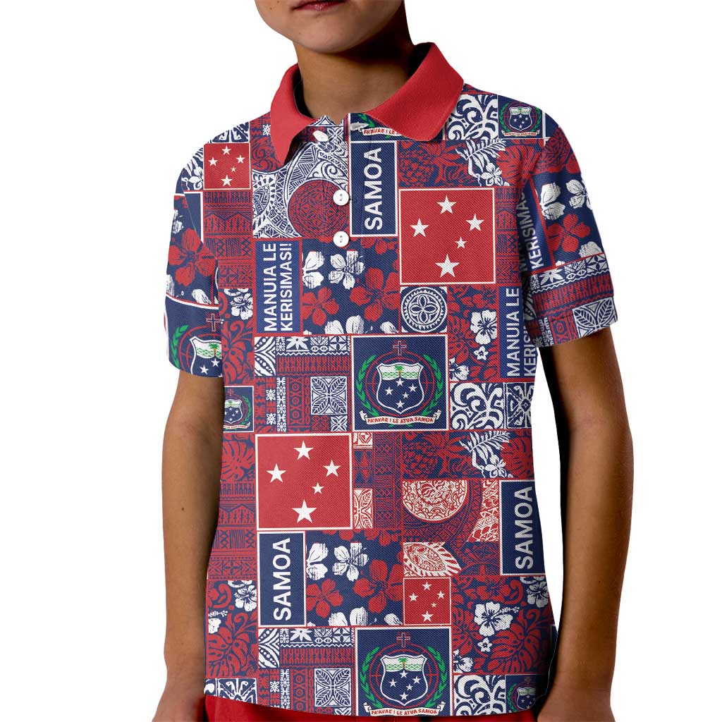 Red Samoa Manuia Le Kerisimasi Kid Polo Shirt Pacific Patchwork Xmas Vibes LT9 Kid Red - Polynesian Pride