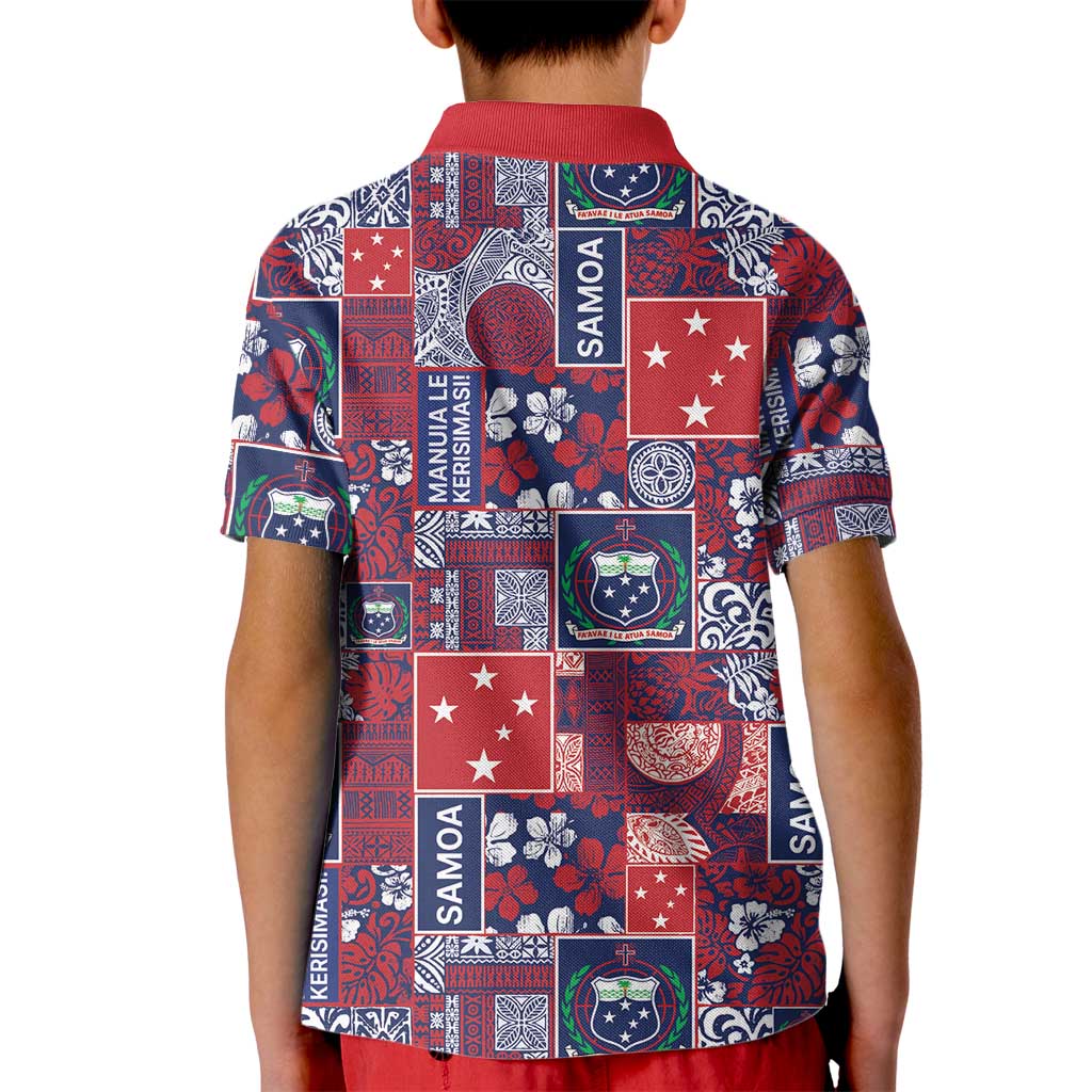 Red Samoa Manuia Le Kerisimasi Kid Polo Shirt Pacific Patchwork Xmas Vibes LT9 - Polynesian Pride
