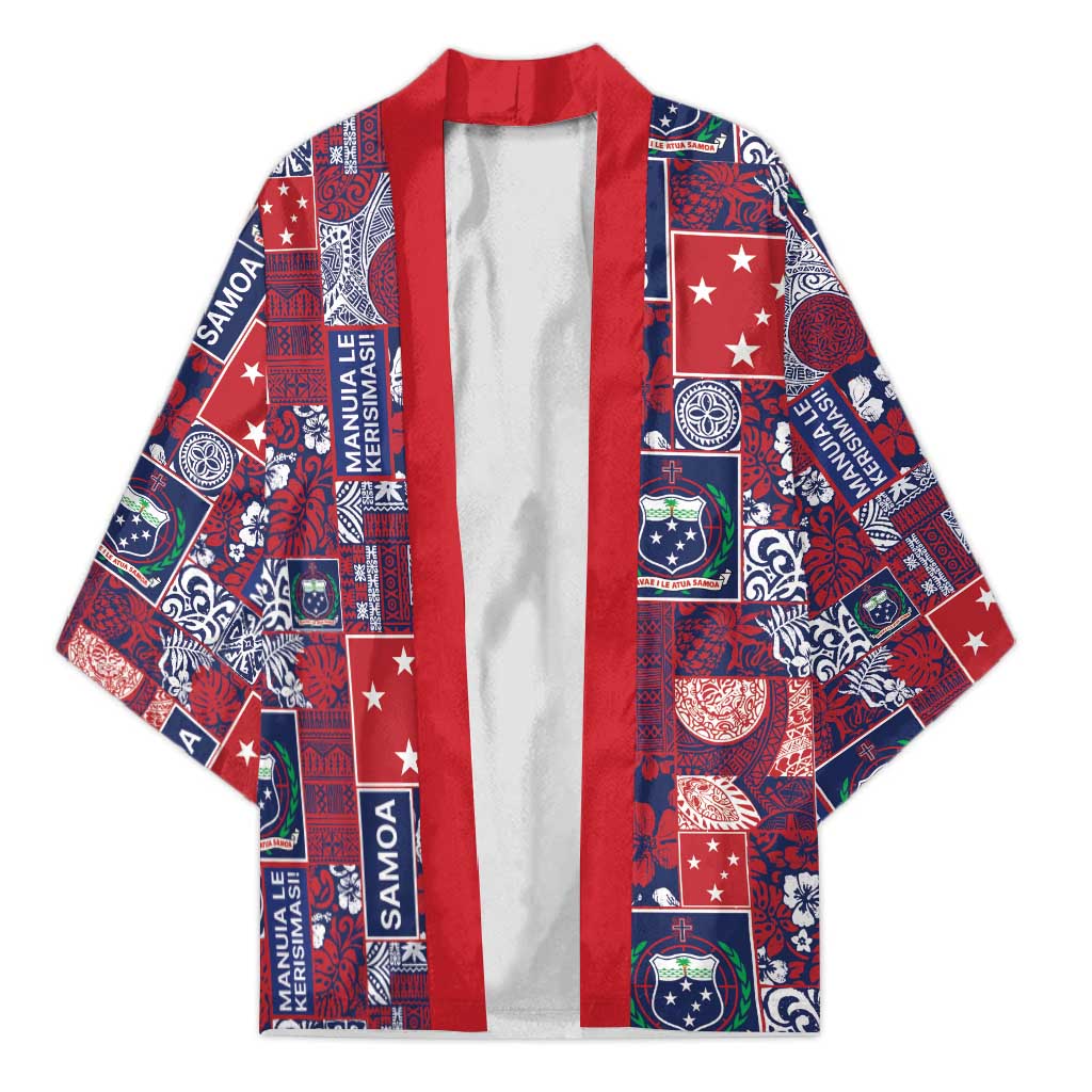Red Samoa Manuia Le Kerisimasi Kimono Pacific Patchwork Xmas Vibes - Polynesian Pride