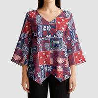 Red Samoa Manuia Le Kerisimasi Kimono Sleeve Blouse Pacific Patchwork Xmas Vibes LT9 - Polynesian Pride