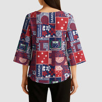 Red Samoa Manuia Le Kerisimasi Kimono Sleeve Blouse Pacific Patchwork Xmas Vibes LT9 - Polynesian Pride