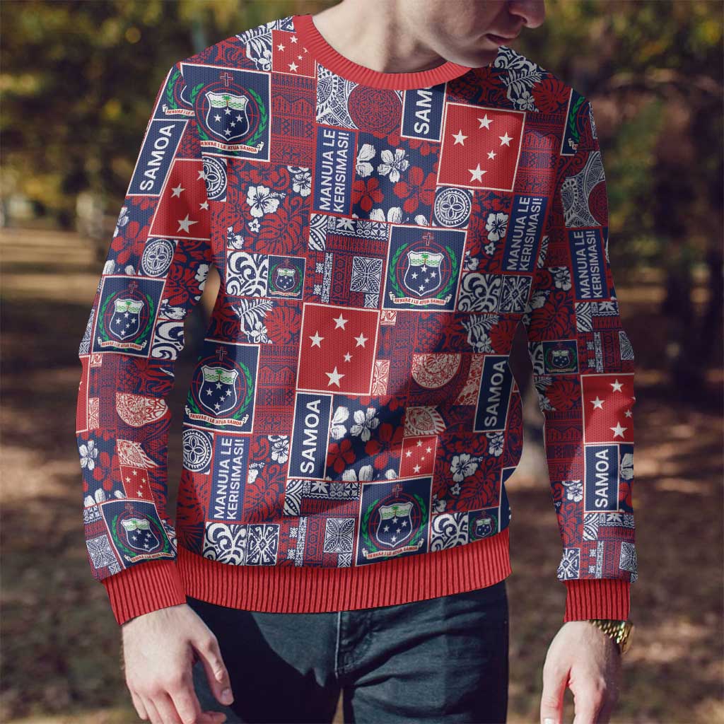 Red Samoa Manuia Le Kerisimasi Ugly Christmas Sweater Pacific Patchwork Xmas Vibes - Polynesian Pride
