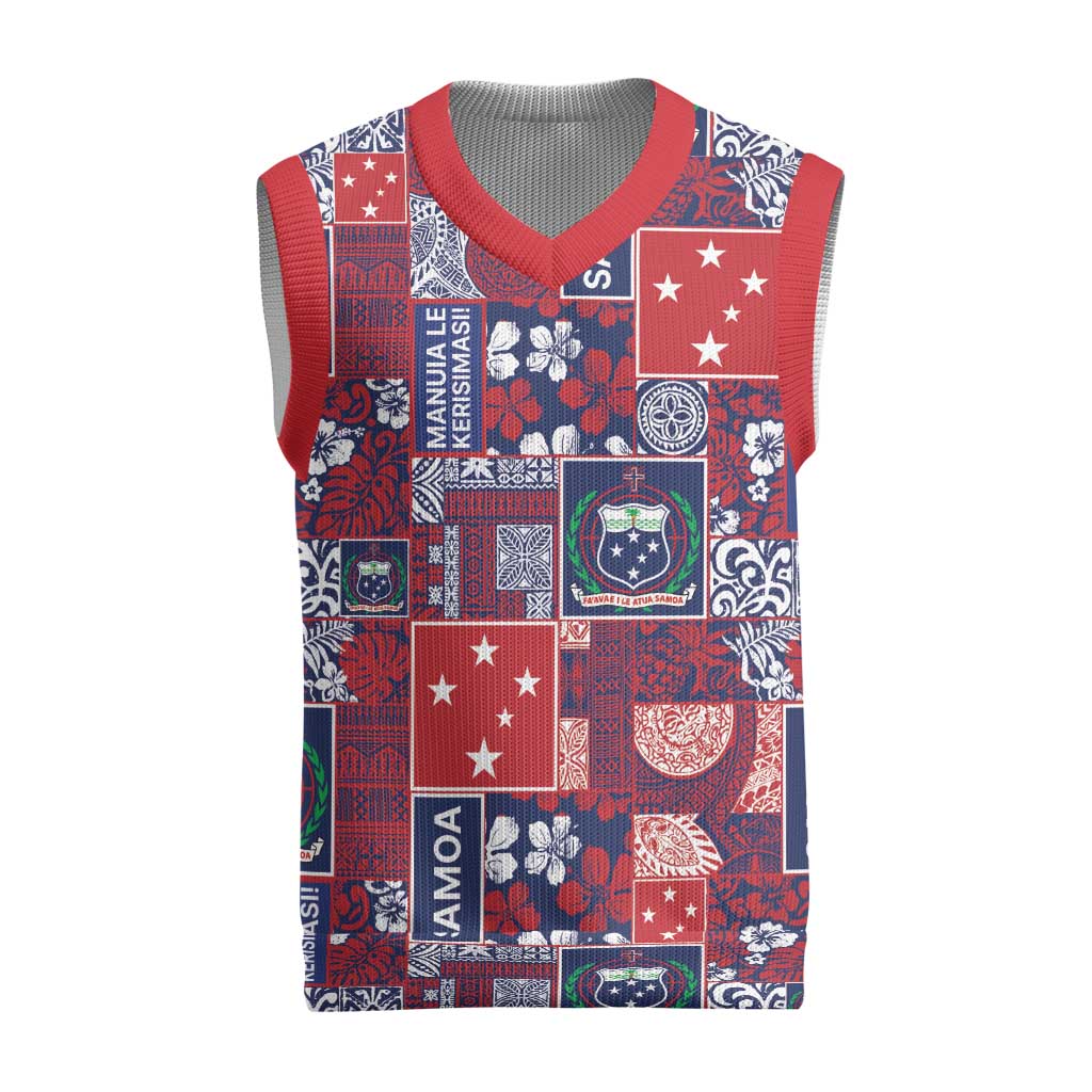 Red Samoa Manuia Le Kerisimasi Christmas Knitted V-Neck Vest Pacific Patchwork Xmas Vibes LT9 Red - Polynesian Pride