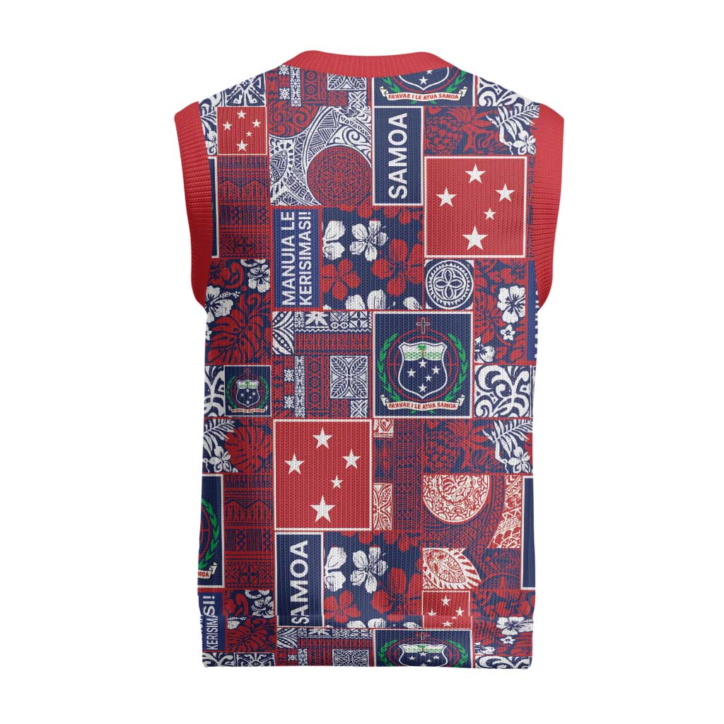 Red Samoa Manuia Le Kerisimasi Christmas Knitted V-Neck Vest Pacific Patchwork Xmas Vibes LT9 - Polynesian Pride